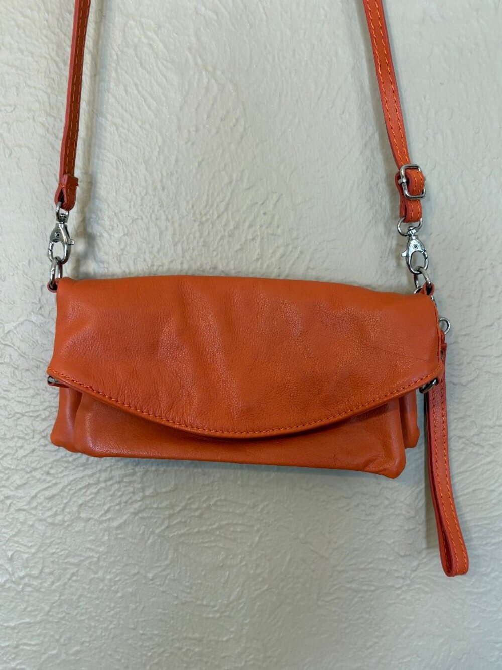 Barbara Barbieri Italian Leather Orange Crossbody Bag